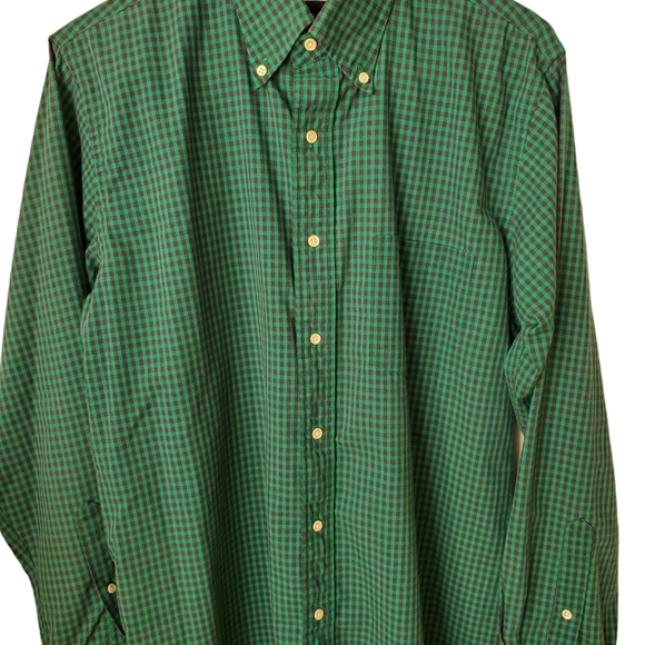 Lands End Size M 15 1/2 Plaid Long Sleeve Button Front Shirt Blue Green - Picture 2 of 4